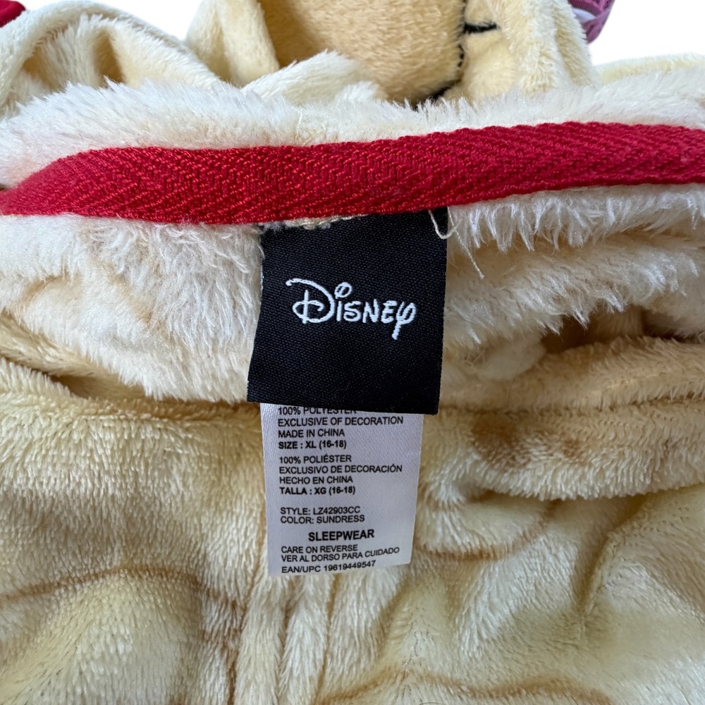 Disney Winnie the Pooh Fleece Hooded One Piece Pajamas Union Suit Yellow XL - Picture 9 of 11
